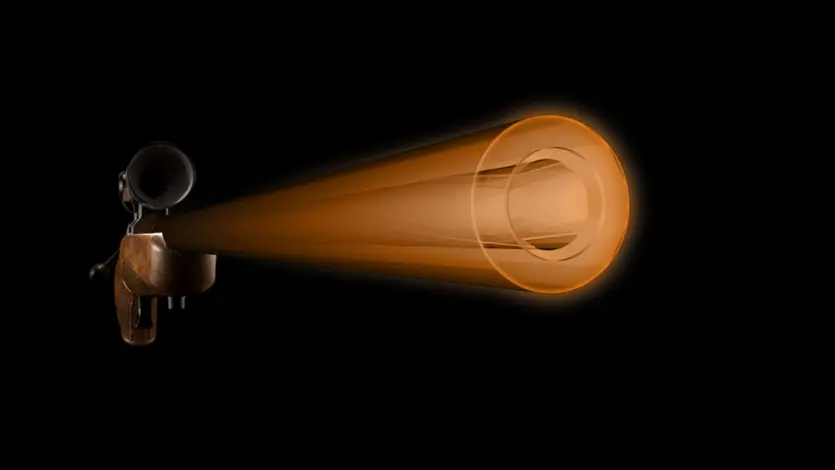 Target crown shown on muzzle of X-Bolt rifle.
