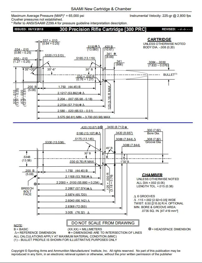 300 PRC SAAMI Spec sheet.