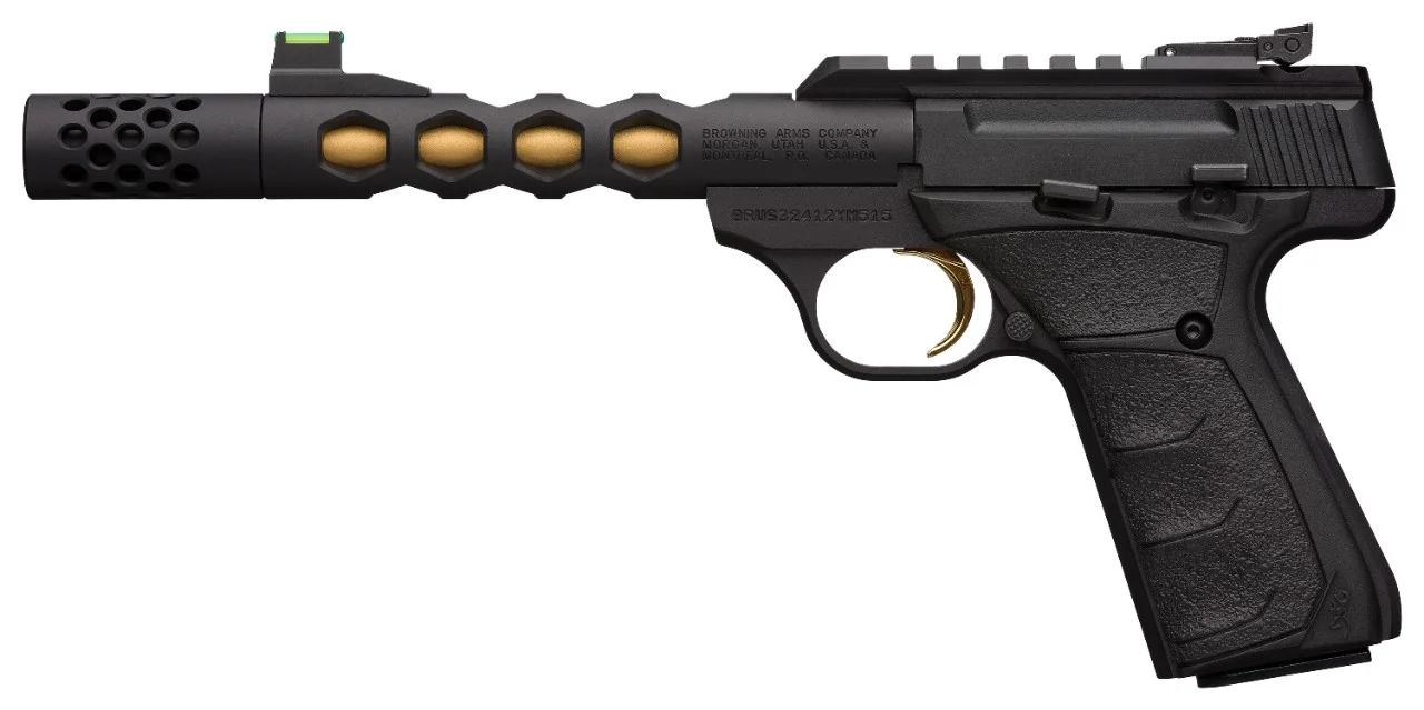 Browning Buck Mark Vision Black Gold 22 LR 5 7/8 in. – Reliable Rimfire Pistol 6 Browning Buck Mark Plus Vision Black Gold Suppressor Ready, detail view
