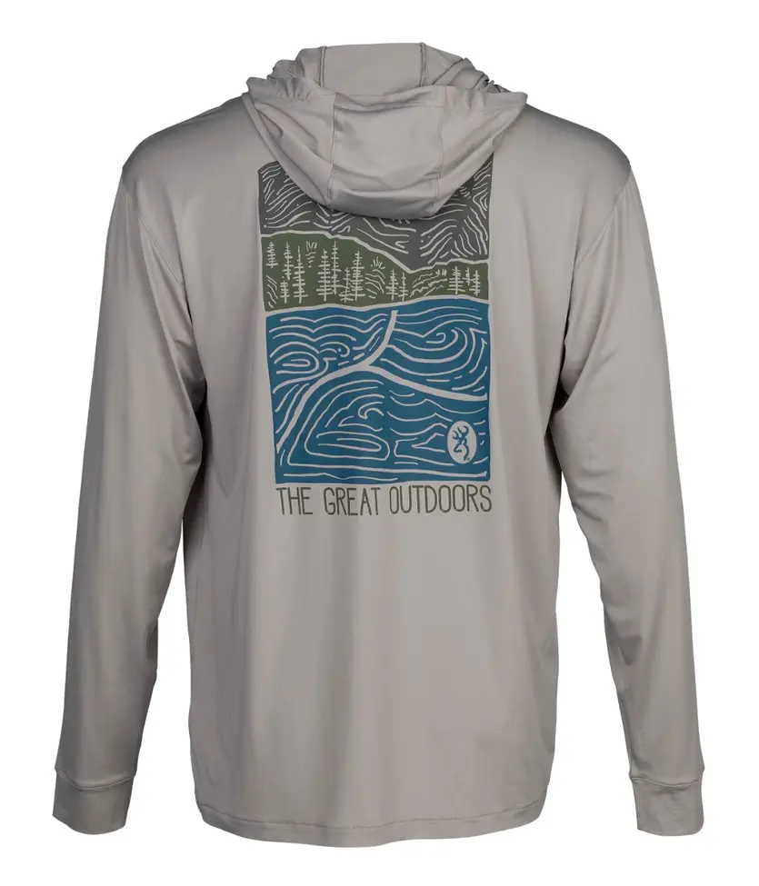 Hooded Graphic Long Sleeve Sun Shirt – Light Gray