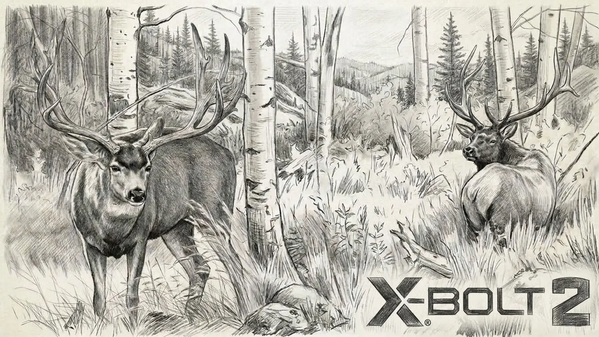 drawing of mule deer and elk with X-Bolt 2 Logo