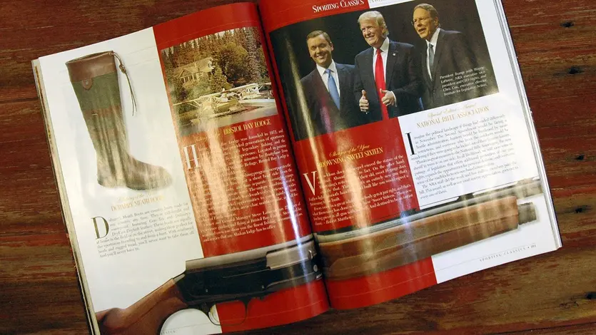 Sport Classics magazine spread showing A5 semi-auto shotgun article.