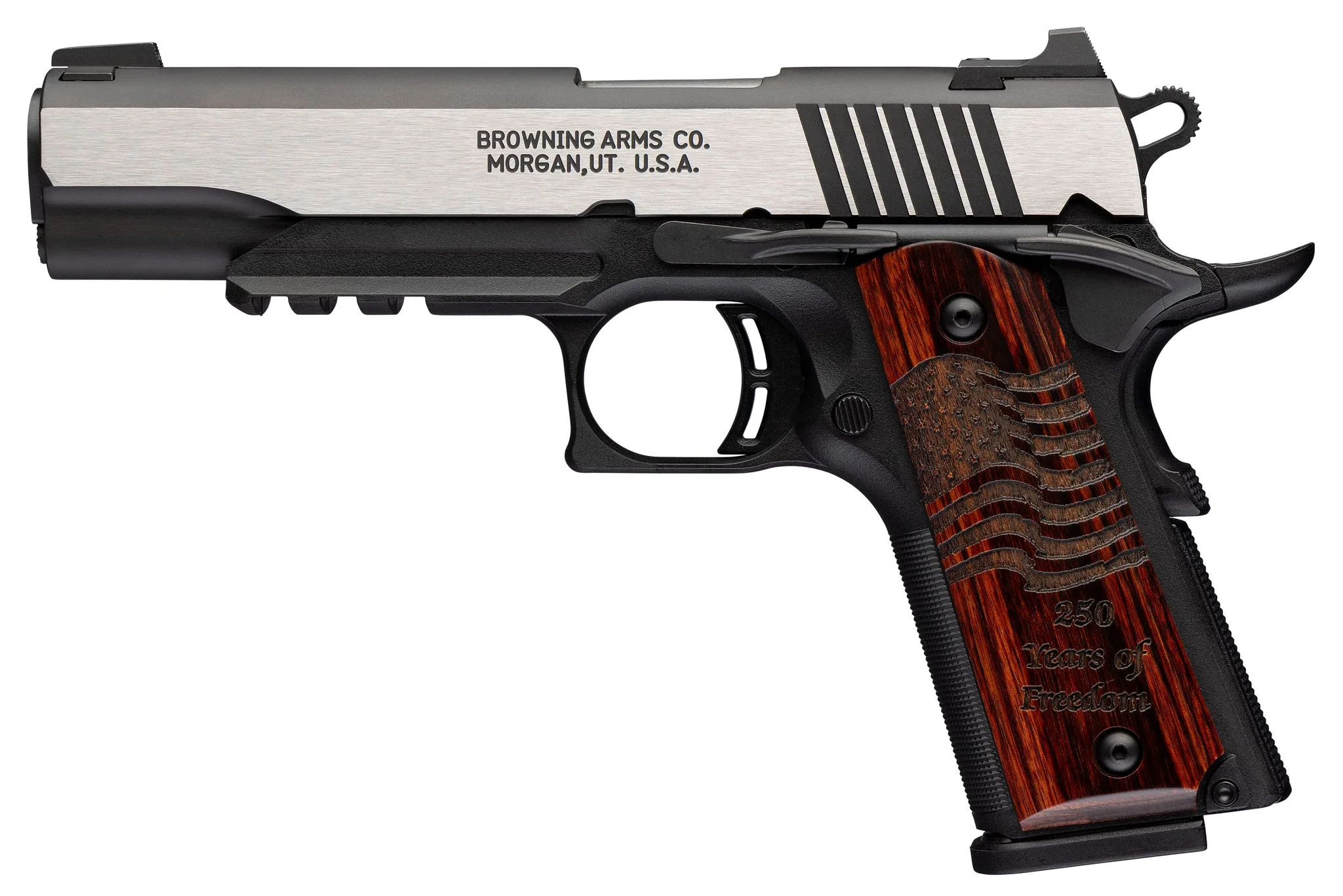 Browning 1911-380 BL Med 250 Rail FS 4 1/4 in. – Reliable Pistol 7 Browning 1911-380 Black Label Medallion 250 with Rail Full Size, detail view