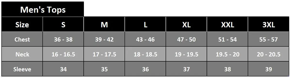 Mens Top Size Chart