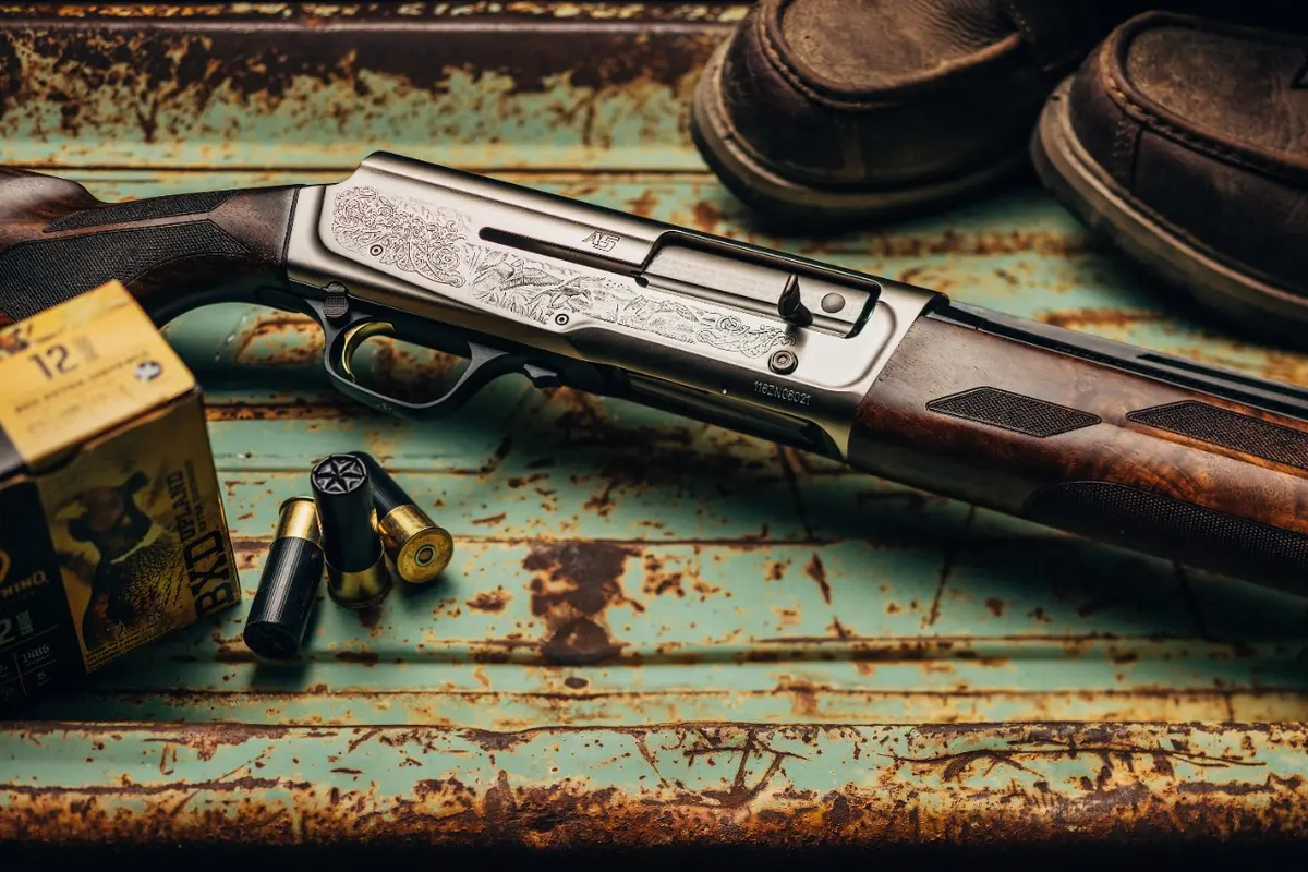 A5 Ultimate semi-auto shotgun on old truck tailgate.