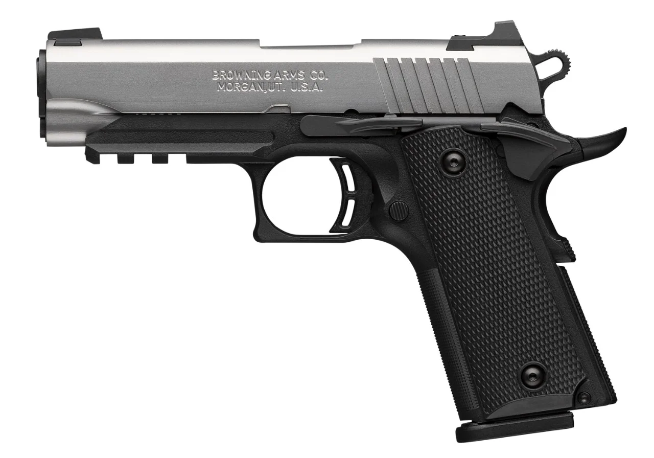 Browning 1911-380 SS Compact Rail 3 5/8 in. – Reliable Pistol 7 Browning 1911-380 Stainless Compact with Rail, detail view