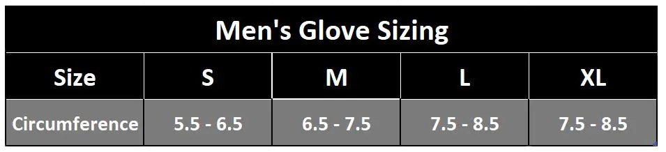 Mens Glove Size Chart