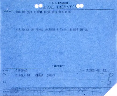 Naval Dispatch - Air raid on Pearl Harbor. This is not drill.