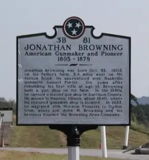 Jonathan Browning roadside marker in Tennessee.