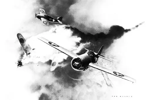 Captain Joe Foss scores his first enemy Zero over Guadalcanal.