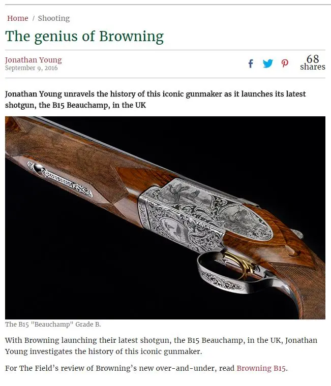 B15 over under shotgun screen capture of The Genius of Browning article.