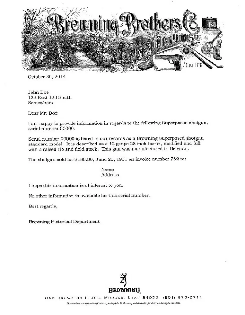 Browning brothers history letter