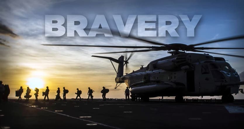 Bravery Heading on helicopter on flight deck of aircraft carrier