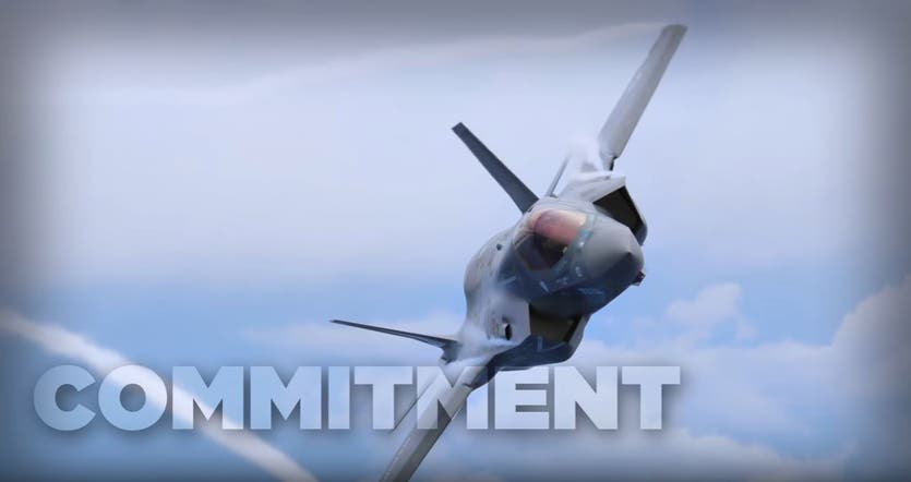 Commitment Heading with F35 fighter jet