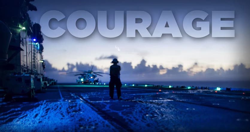 Courage Heading on helicopter on flight deck of aircraft carrier