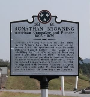 Jonathan Browning roadside marker in Tennessee.