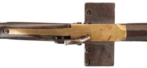 Top view of  a Harmonica rifle that is most likely the work of Jonathan Browning.