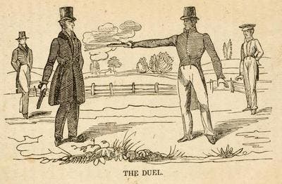 Old illustration of a pistol dual.