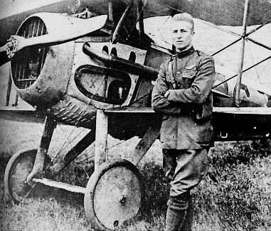 WWI American ace Lt. Frank Luke, “The Arizona Balloon Buster” poses with his SPAD fighter. 