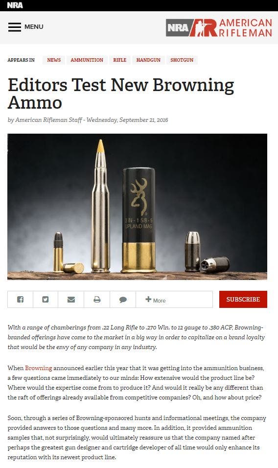 American Rifleman test new Browning ammo.