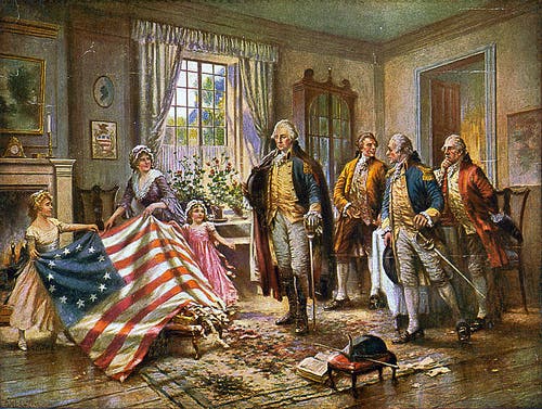 Betsy Ross with Us flag.