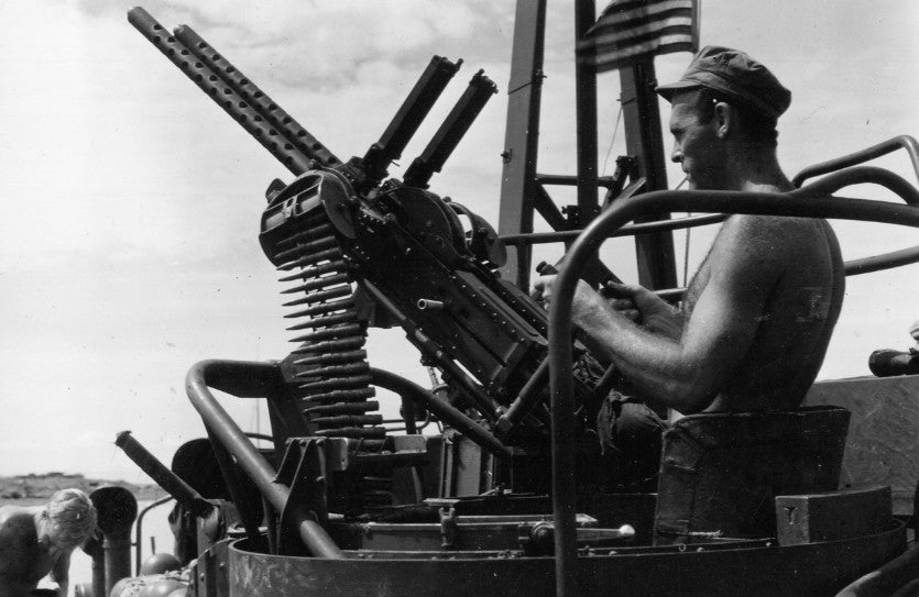 Twin .50 caliber Browning machine guns were standard armaments on US Navy PT boats in WWII. 