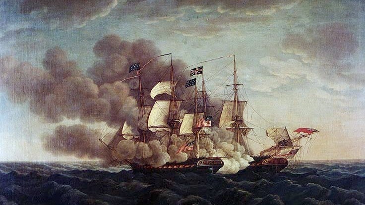 The USS Constitution (AKA Old Ironsides) rips into the HMS Guerriere during the War of 1812. 