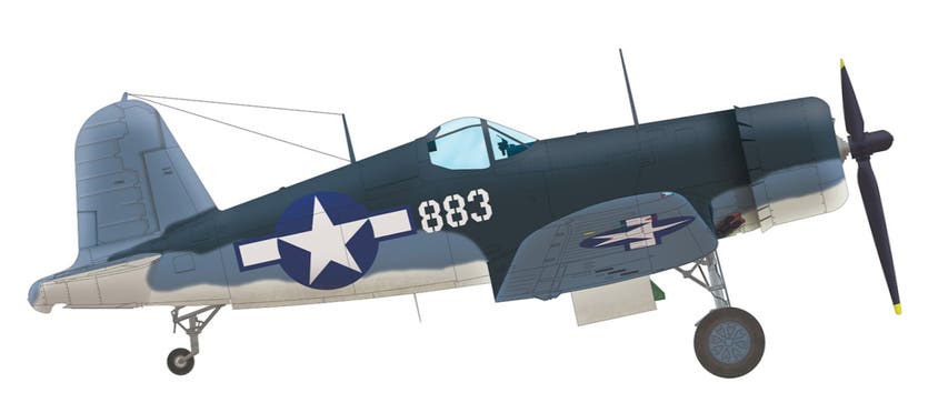 Armed with six Browning machine guns, the Vought F4U had the longest production run of any piston-driven fighter in the American inventory. This example was flown by another Marine aviation legend, MAJ Gregory "Pappy" Boyington.