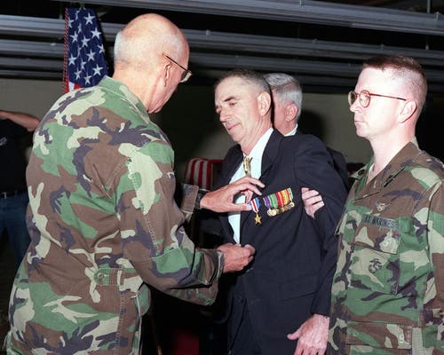 GySgt Carlos Hathcock finally receives the Silver Star late in his life. Hathcock pulled seven fellow marines out of a burning AMTRAC on his second tour in Vietnam.