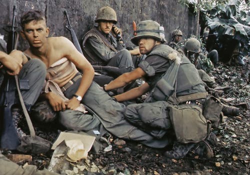 A wounded Marine receives medical attention during the Battle for Hue City in 1968.