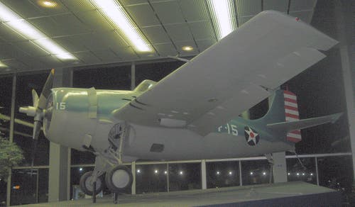 The US Navy Grumman F4F-3 Wildcat fighter on display at O’Hare Airport.