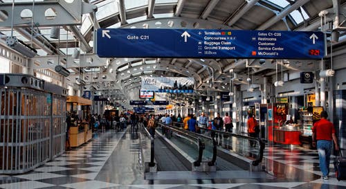 Inside Chicago’s sprawling and always busy O’Hare Airport. Chicago’s O’Hare Airport photo.