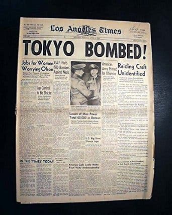 Tokyo bombed! Newspaper headline