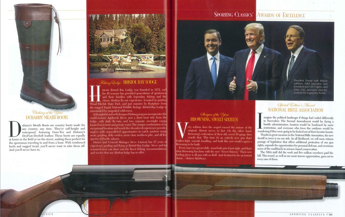 Sport Classics magazine spread showing A5 Sweet 16 semi-auto shotgun article.