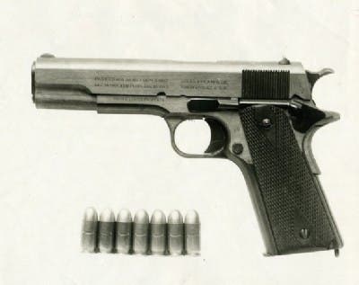 The John M. Browning-designed Model 1911 autoloading pistol in .45 ACP. 