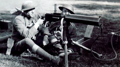 Soldiers setup on US Model 1917 Browning machine gun. 
