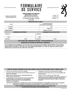 Formulaire de Service – Browning Canada Sports Ltd/Ltee