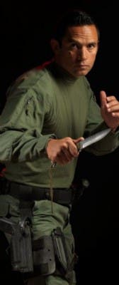 JAred Wihongi holding knife in tactical stance