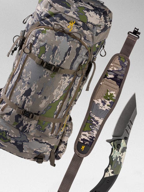Backpack, knife and sling in Ovix Camo