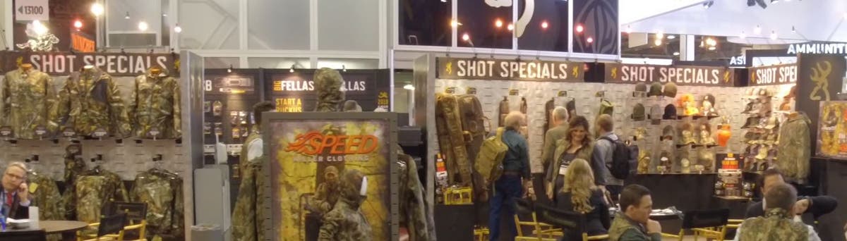 Clothing section of the 2018 Browning SHOT Show booth.