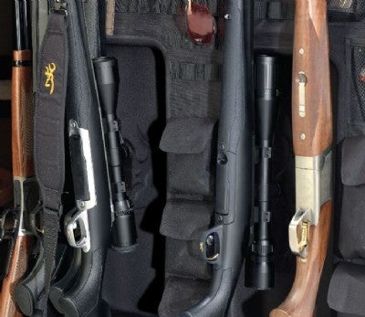 Gun Safe door showing an X-Bolt rifle in the Scope Saver.