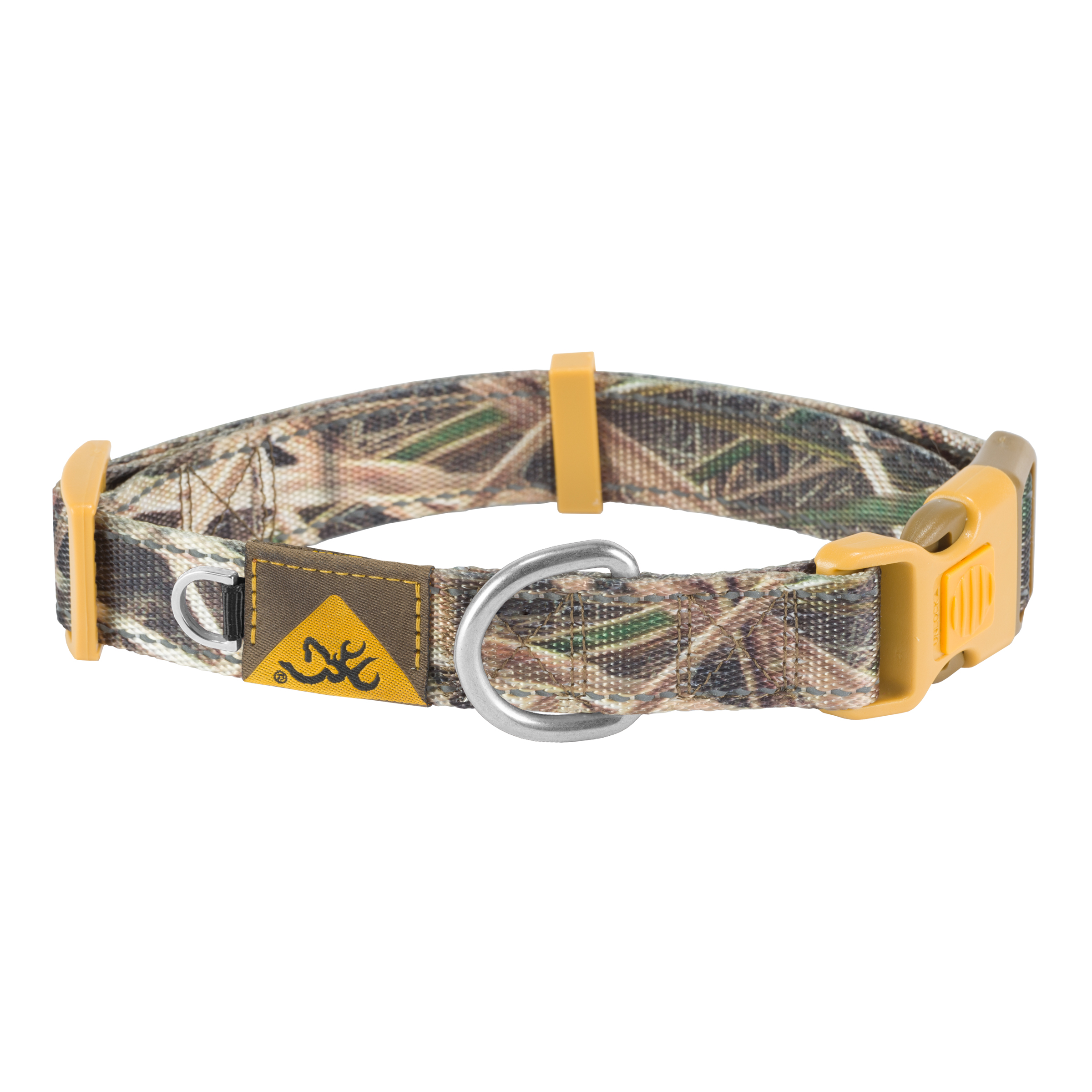 Camo Dog Collar with Tan Leather + Brown and White Stitching