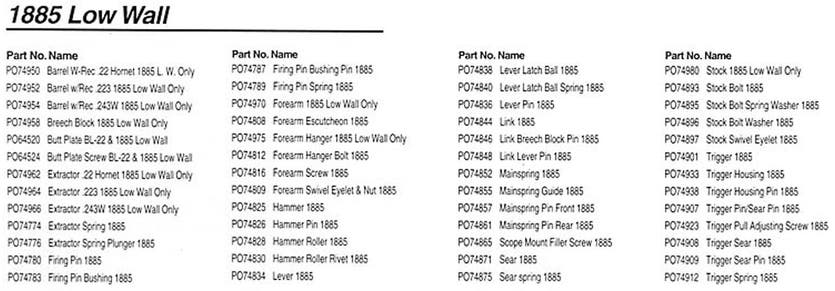 Browning 1885 Low Wall Parts List